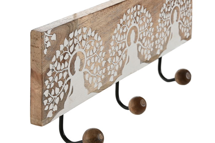 DKD Home Decor Perchero de Pared Oriental Buda Hoja Blanco Natural 5 x 16 x 38 cm