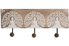 DKD Home Decor Perchero de Pared Oriental Buda Hoja Blanco Natural 5 x 16 x 38 cm
