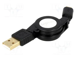 LogiLink Cable USB 2.0 Retráctil USB-A/M a Micro-USB/M, 0,75 m, Negro
