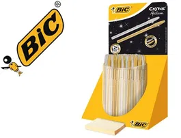 Bic Cristal Linea Celebration Bolígrafo Dorado y Plateado Expositor 40 Unidades Surtidas Tinta Azul y Negra 1 mm