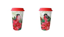 DKD Home Decor Set de 2 Tazas de Porcelana y Silicona Navidad Tradicional, Rojo y Verde