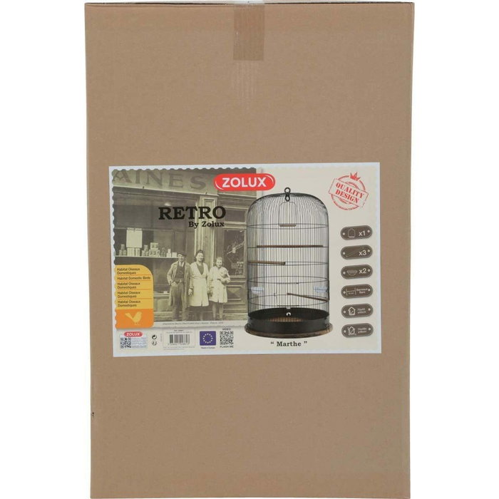 Jaula zolux retro marthe, diam. 45 para pÁjaros col. negro