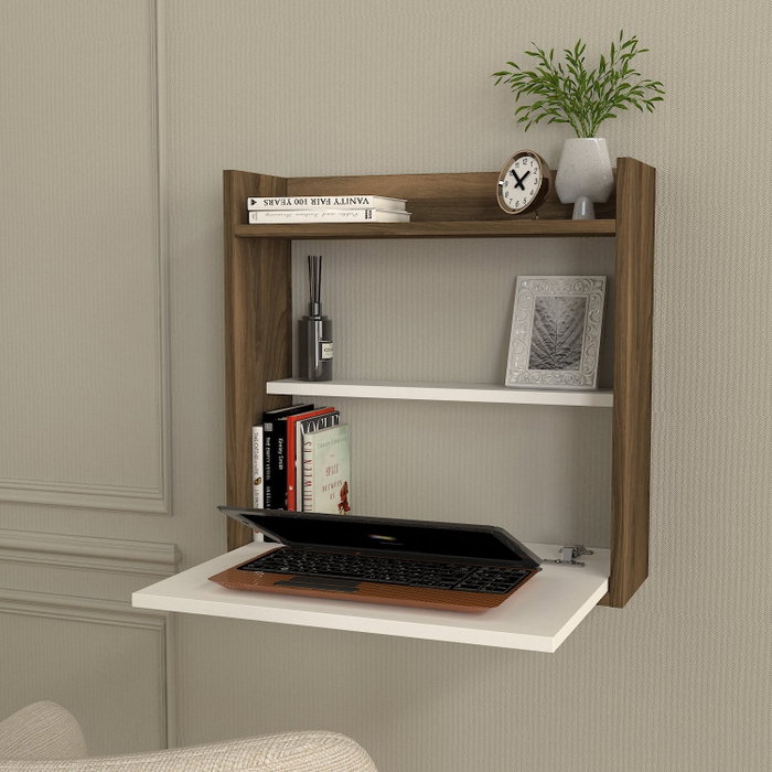 Hanah Home Mesa de Estudio Abatible Blanco y Nogal Plegable para Espacio de Trabajo Productivo