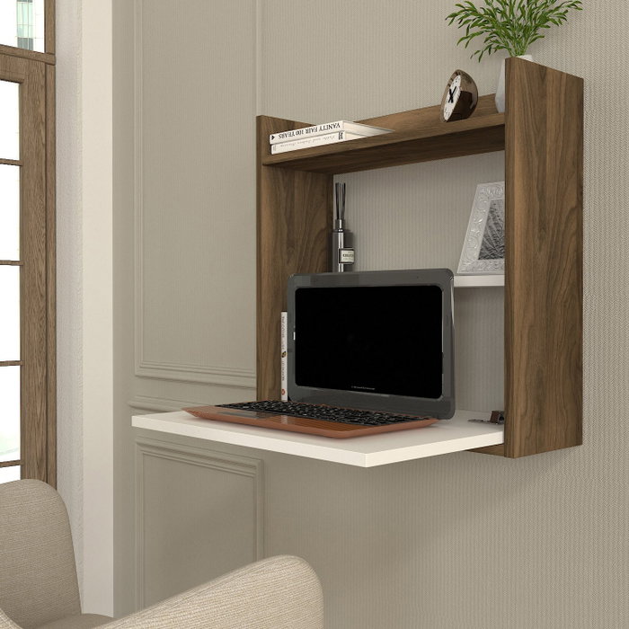 Hanah Home Mesa de Estudio Abatible Blanco y Nogal Plegable para Espacio de Trabajo Productivo