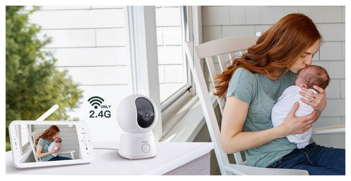 Arenti AInanny B2 Cámara de Vigilancia WiFi con Pantalla LCD de 5 Pulgadas, Visión Nocturna, Blanco