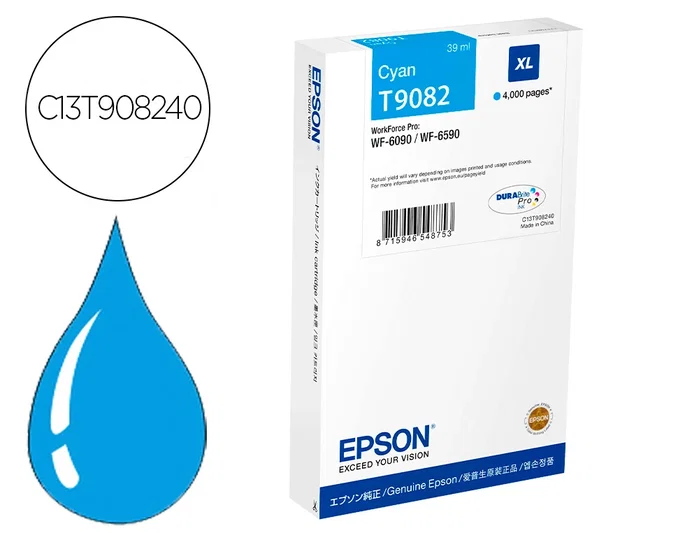 Epson T9082 XL Cian Cartucho de Tinta Epson T9082 XL Cian Cartucho de Tinta