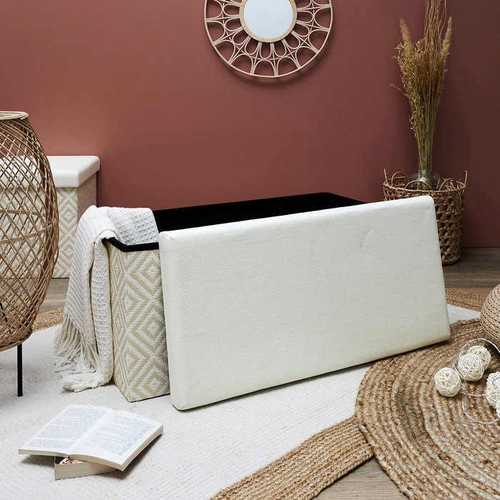 Home Deco Factory Banco Puf Plegable Trenzado Blanco Mirage 76x38x38 cm Home Deco Factory Banco Puf Plegable Trenzado Blanco Mirage 76x38x38 cm