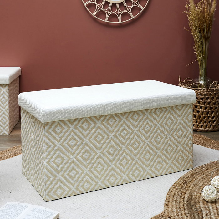 Home Deco Factory Banco Puf Plegable Trenzado Blanco Mirage 76x38x38 cm Home Deco Factory Banco Puf Plegable Trenzado Blanco Mirage 76x38x38 cm
