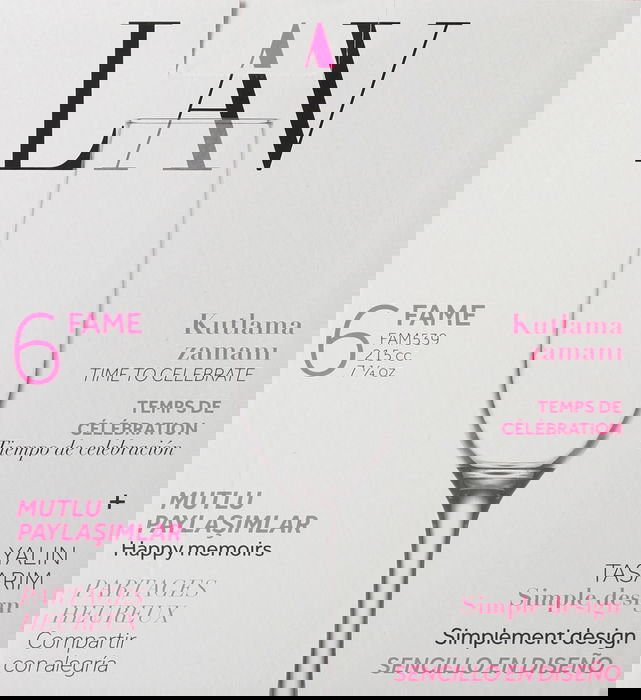 Lav Set 6 Copas de Champagne 215 cc Colección Fame 5.5x4.8x23 cm (4 Cajas)