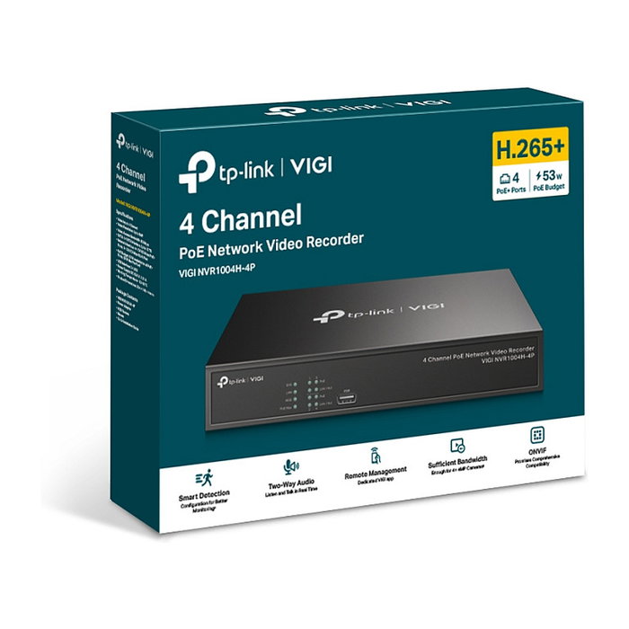 TP-Link NVR1004H-4P Grabador de Vídeo en Red (NVR) de 4 Canales PoE, Soporte 4K