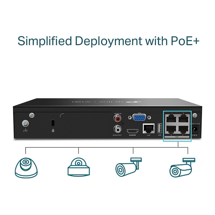 TP-Link VIGI NVR1004H-4P Grabador de vídeo en red de 4 canales con PoE+