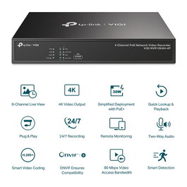 TP-Link VIGI NVR1004H-4P NVR de 4 canales con PoE