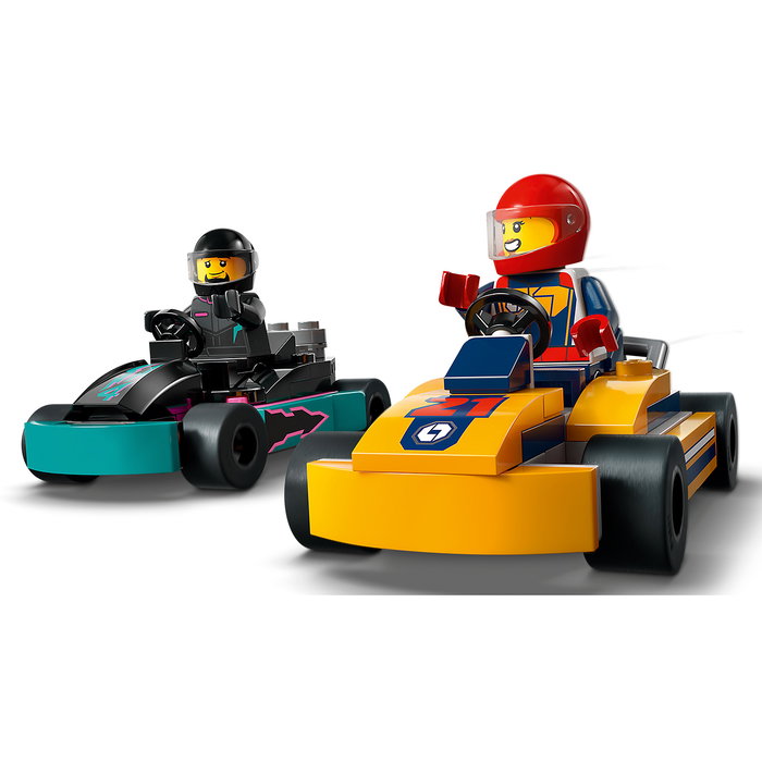 Lego 60400 City Karts y Pilotos de Carreras, Juguete con 2 Karting, con 2 Minifiguras de Conductor de Coche
