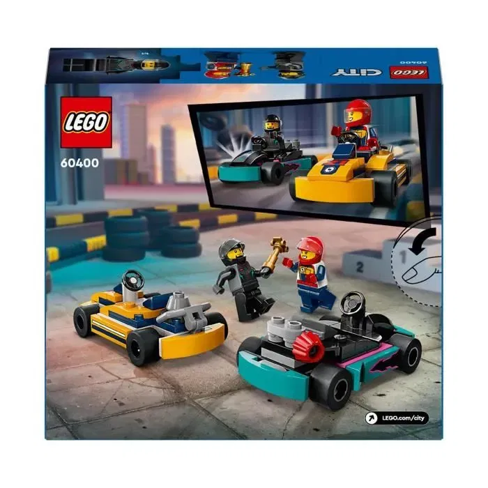Lego 60400 City Karts y Pilotos de Carreras, Juguete con 2 Karting, con 2 Minifiguras de Conductor de Coche