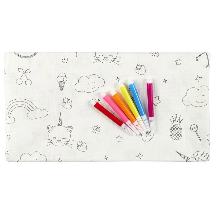 Party Time Mantel para Colorear con 5 Rotuladores, Unicornio, Llama, 120x180cm Party Time Mantel para Colorear con 5 Rotuladores, Unicornio, Llama, 120x180cm