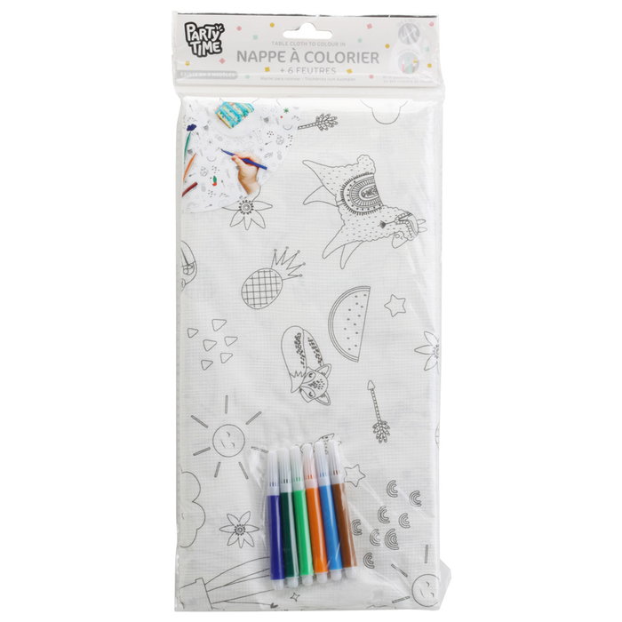 Party Time Mantel para Colorear con 5 Rotuladores, Unicornio, Llama, 120x180cm Party Time Mantel para Colorear con 5 Rotuladores, Unicornio, Llama, 120x180cm