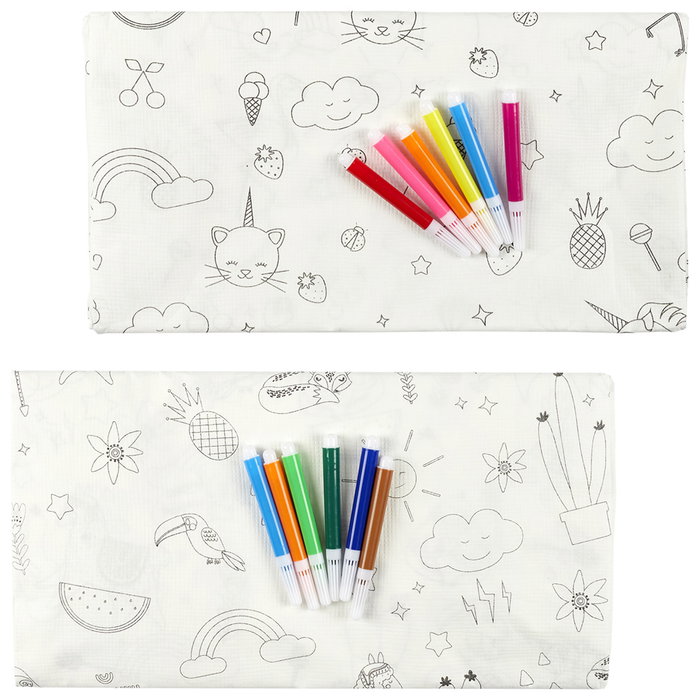Party Time Mantel para Colorear con 5 Rotuladores, Unicornio, Llama, 120x180cm Party Time Mantel para Colorear con 5 Rotuladores, Unicornio, Llama, 120x180cm