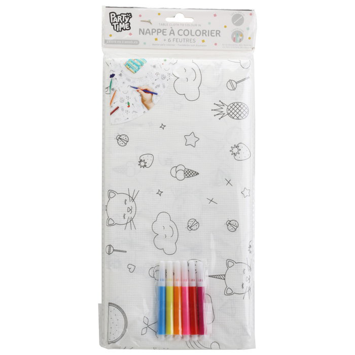 Party Time Mantel para Colorear con 5 Rotuladores, Unicornio, Llama, 120x180cm Party Time Mantel para Colorear con 5 Rotuladores, Unicornio, Llama, 120x180cm