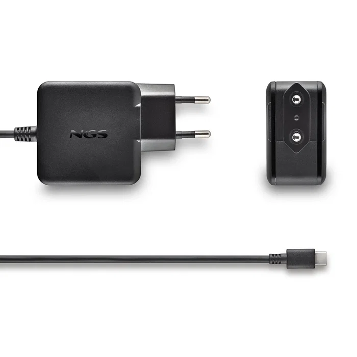 NGS Cargador de Pared GaN 45W USB-C (GAN45W-C) con PD 3.0, PPS, para Portátil, Tablet y Smartphone, Negro, Cable 1.5m