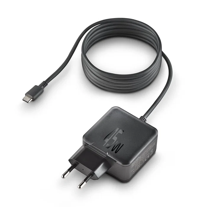 NGS Cargador de Pared GaN 45W USB-C (GAN45W-C) con PD 3.0, PPS, para Portátil, Tablet y Smartphone, Negro, Cable 1.5m