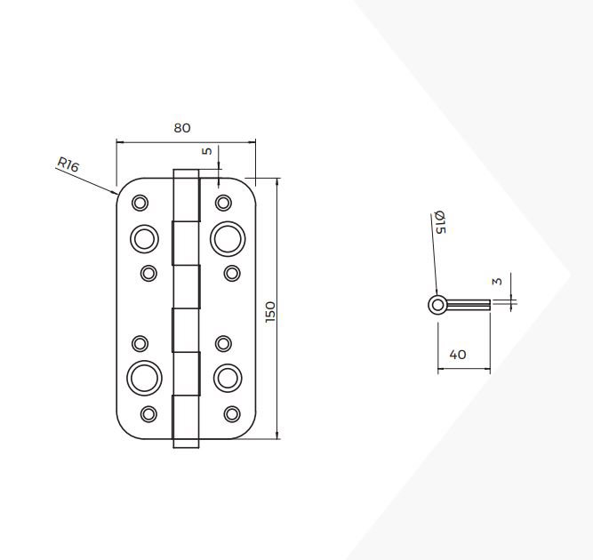 Emuca Lote de 5 bisagras de seguridad para puertas, 150x80mm, bisagras antipalanca con cantos redondos, sin remate, Acero, Negro