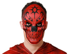 Máscara de Calavera Roja con Llamas Negras y Sonrisa Malévola para Halloween, Disfraces Góticos y de Demonio