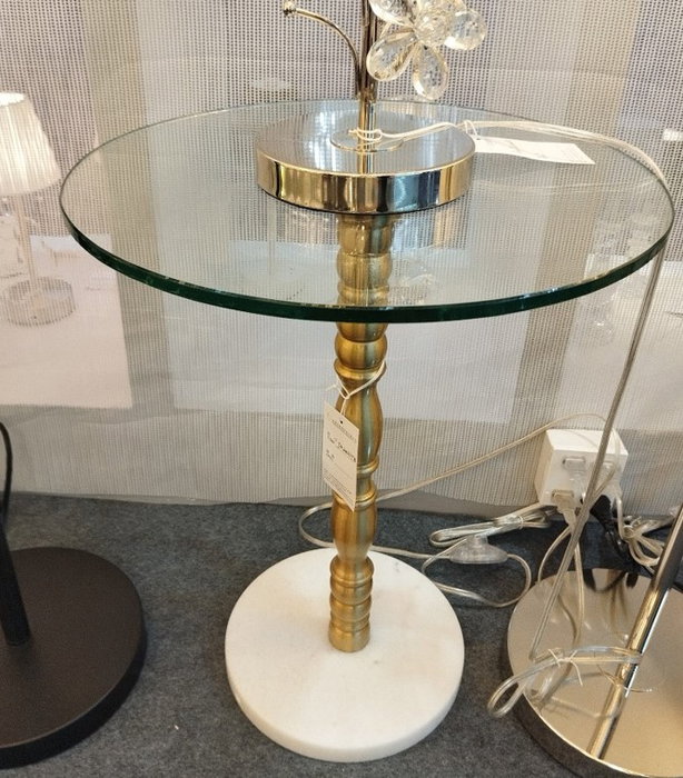 DKD Home Decor Mesita Auxiliar de Cristal y Mármol Blanco y Dorado
