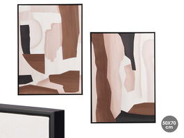 Giftdecor Cuadro Abstracto 50x70 cm con Marco Negro Surtido Beige y Marron (Set de 4)