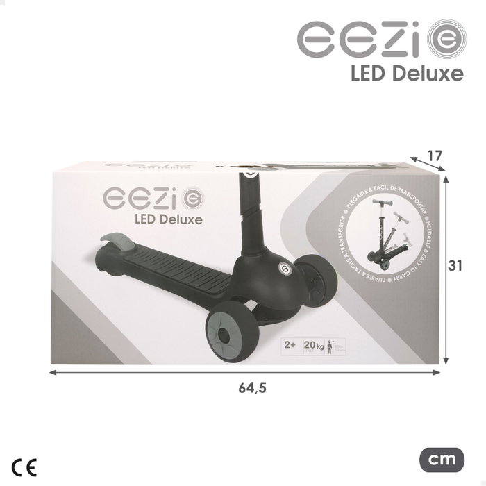EEZI Patinete de 3 ruedas negro con luces y manillar plegable