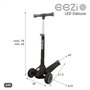 EEZI Patinete de 3 ruedas negro con luces y manillar plegable