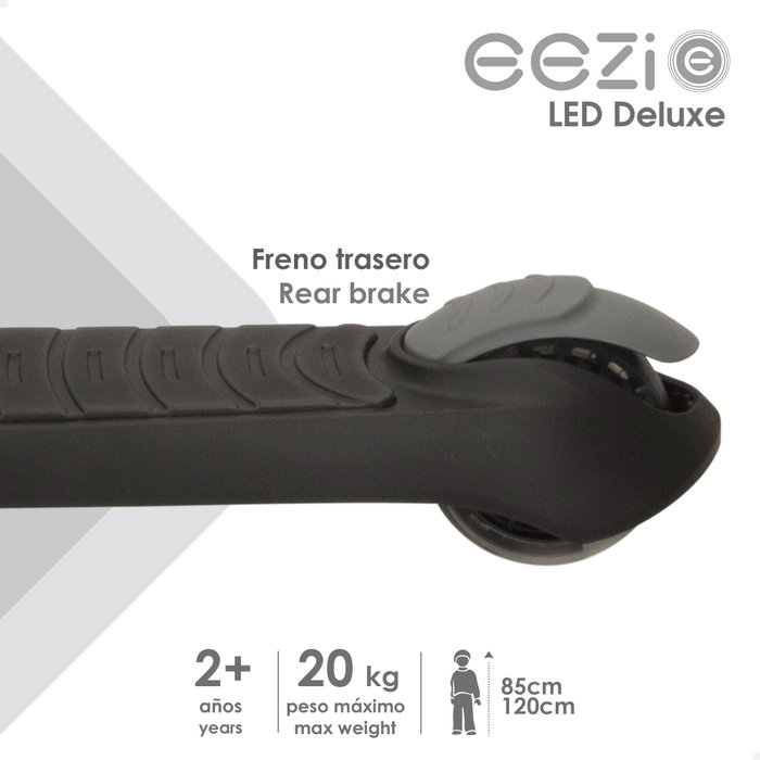 EEZI Patinete de 3 ruedas negro con luces y manillar plegable