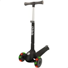 EEZI Patinete de 3 ruedas negro con luces y manillar plegable