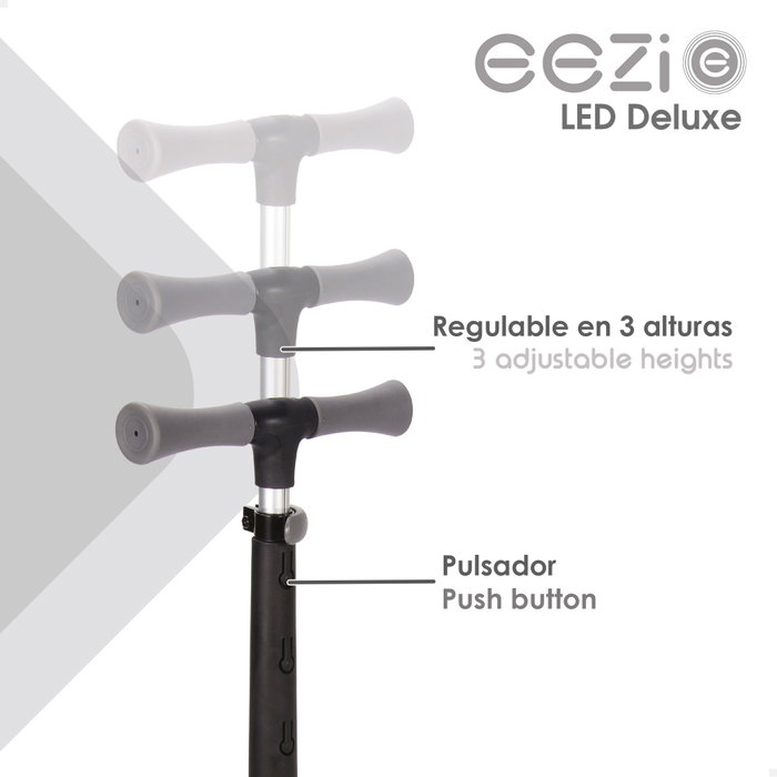 EEZI Patinete de 3 ruedas negro con luces y manillar plegable
