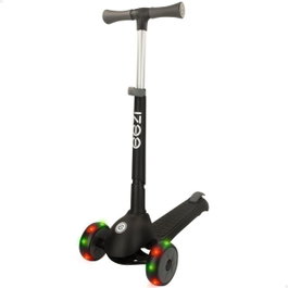 EEZI Patinete de 3 ruedas negro con luces y manillar plegable