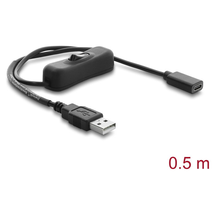 DeLOCK 81658 Cable de alimentación USB Tipo-A a USB Tipo-C™ con interruptor, 0,5 m