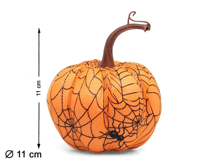 Calabaza Decorativa Halloween Naranja con Telaraña y Araña - 11 cm, Ambiente Terrorífico, Centro de Mesa o Escaparate Temático Calabaza Decorativa Halloween Naranja con Telaraña y Araña - 11 cm, Ambiente Terrorífico, Centro de Mesa o Escaparate Temático
