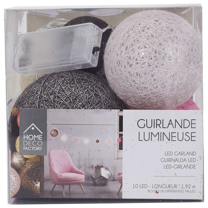 Home Deco Factory Guirnalda de Luces LED Rosa Fucsia con Bolas Decorativas para el Hogar Home Deco Factory Guirnalda de Luces LED Rosa Fucsia con Bolas Decorativas para el Hogar