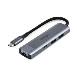 Lindy Hub USB 3.2 Gen 2 Type-C 10000 Mbit/s con Gigabit Ethernet Gris