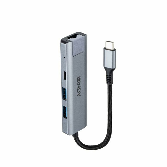 Lindy Hub USB 3.2 Gen 2 Type-C 10000 Mbit/s con Gigabit Ethernet Gris