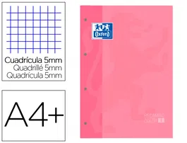 Oxford Recambio Color 1 Din A4+ 80 Hojas 90 Gr Cuadro 5 mm 4 Taladros Rosa Chicle