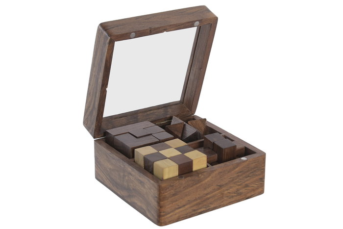 DKD Home Decor Juego Set 5 Sheesham Cristal Marrón 12x12x6 cm