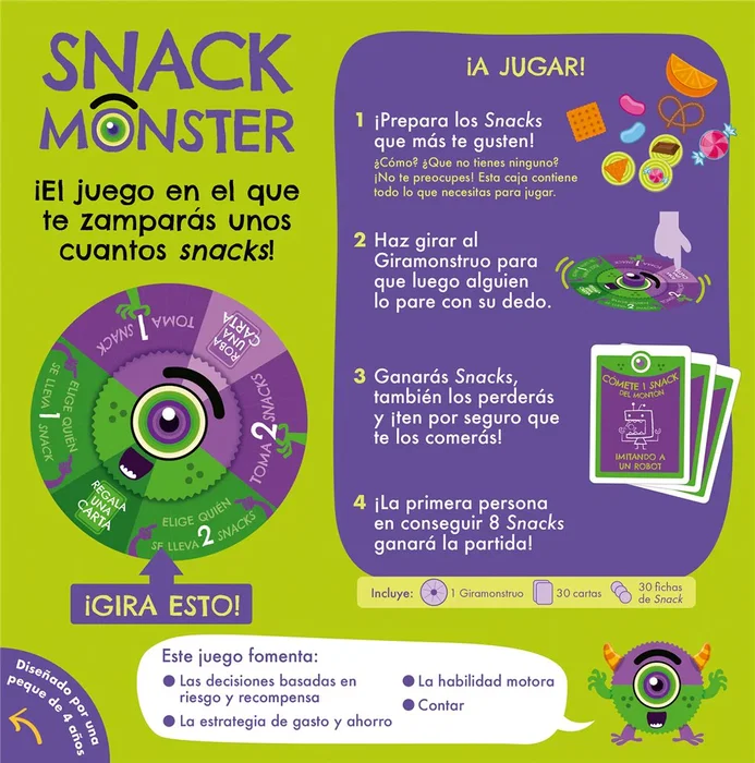 Asmodee EKISNMO01ES Exploding Kittens Juego de Cartas Snack Monster, Juego de Mesa Familiar, 2-6 Jugadores, 15 Minutos, Edad +4 Años, Versión en Español