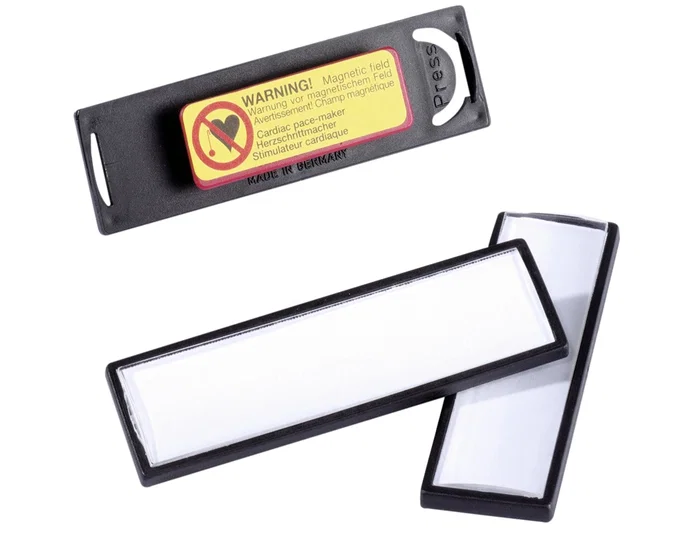 Durable Identificador portanombre clip card con imán y efecto lupa, PVC, 67x17 mm, negro