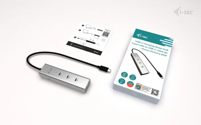 i-tec Hub USB-C Metal C31HUBMETAL8KPDPRO - 5 Puertos con Salida Video 8K, Carga PD 85W, 2x USB-C 3.2 Gen2 (10Gbps) y 1x USB-C 3.2 Gen1, Plata