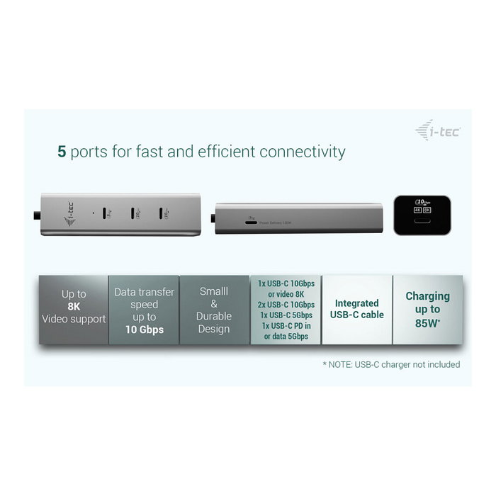 I-tec Metal C31HUBMETAL8KPDPRO Hub USB-C 5 Puertos 8K Plata