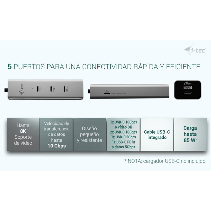 I-tec Metal C31HUBMETAL8KPDPRO Hub USB-C 5 Puertos 8K Plata I-tec Metal C31HUBMETAL8KPDPRO Hub USB-C 5 Puertos 8K Plata