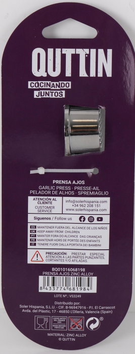Quttin Prensa Ajos Aleación de Zinc (Pack de 12 Unidades) de 22,3 cm de largo