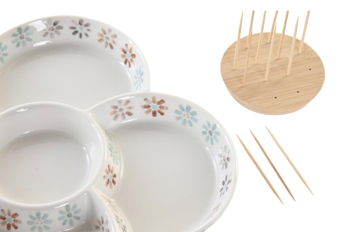 DKD Home Decor Bandeja para Aperitivos Gres y Bambú Multicolor Casablanca 2022 22x22x3 cm DKD Home Decor Bandeja para Aperitivos Gres y Bambú Multicolor Casablanca 2022 22x22x3 cm