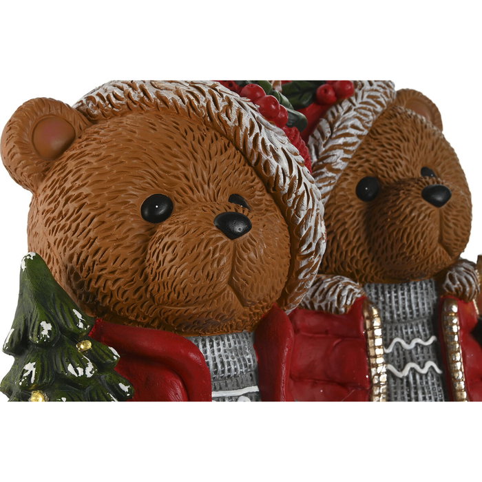 DKD Home Decor Figura LED Magnesia Oso Surtido de 2 Unidades, Rojo y Marrón