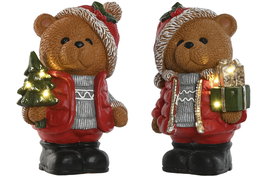 DKD Home Decor Figura Navidad Tradicional Oso Rojo Marron Magnesia LED (2 Unidades) 19 x 38.5 x 28.5 cm